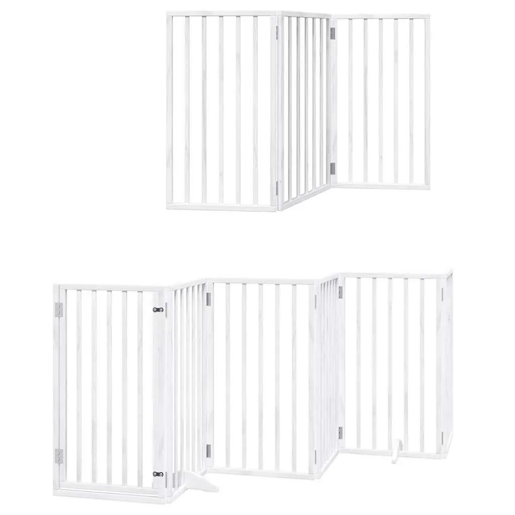 Dog Gate Foldable 12 Panels White Poplar Wood Pet Safety Barrier with Door Lock