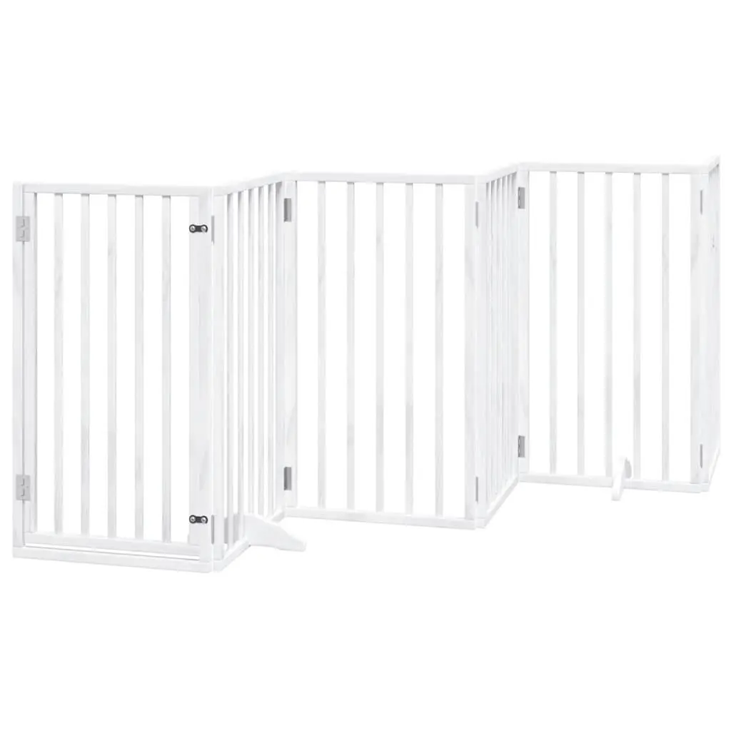 Dog Gate Foldable 12 Panels White Poplar Wood Pet Safety Barrier with Door Lock