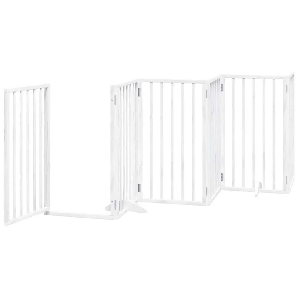 Dog Gate Foldable 12 Panels White Poplar Wood Pet Safety Barrier with Door Lock