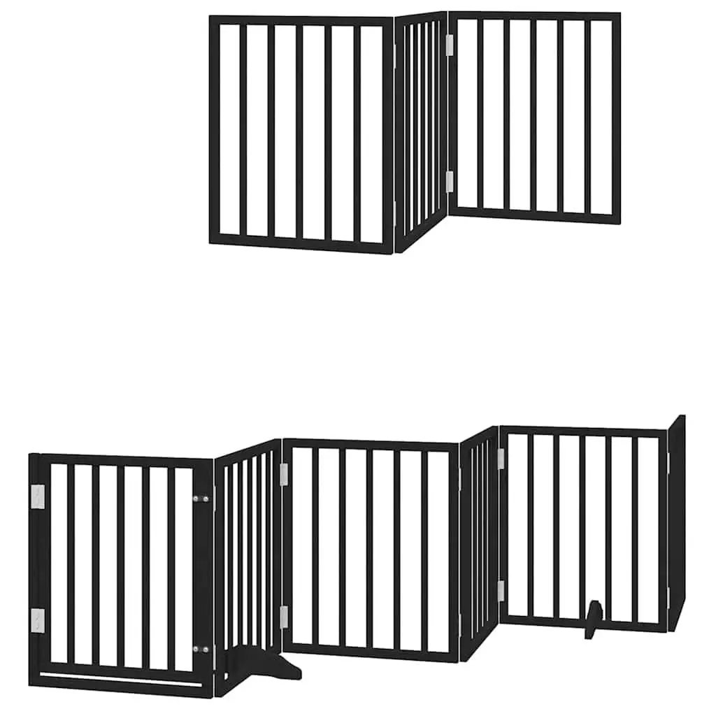 Pet Barrier Foldable 9 Panel Dog Gate with Door Black 450cm Poplar Wood