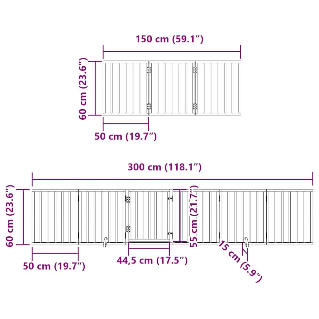 Dog Gate Foldable 12 Panels Black 600cm Poplar Wood Pet Safety Barrier Door