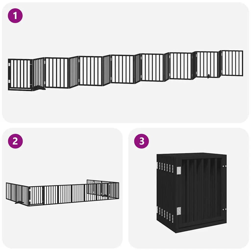 Dog Gate Foldable 15 Panels with Door Black Poplar Wood Pet Pen Barrier