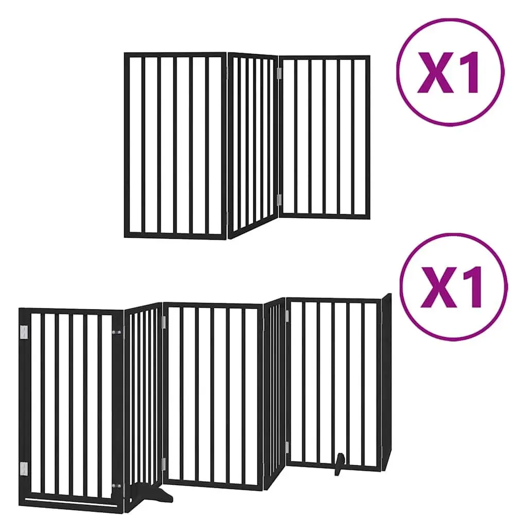 Dog Gate Foldable 9 Panels Black 450cm Poplar Wood Pet Safety Barrier Door