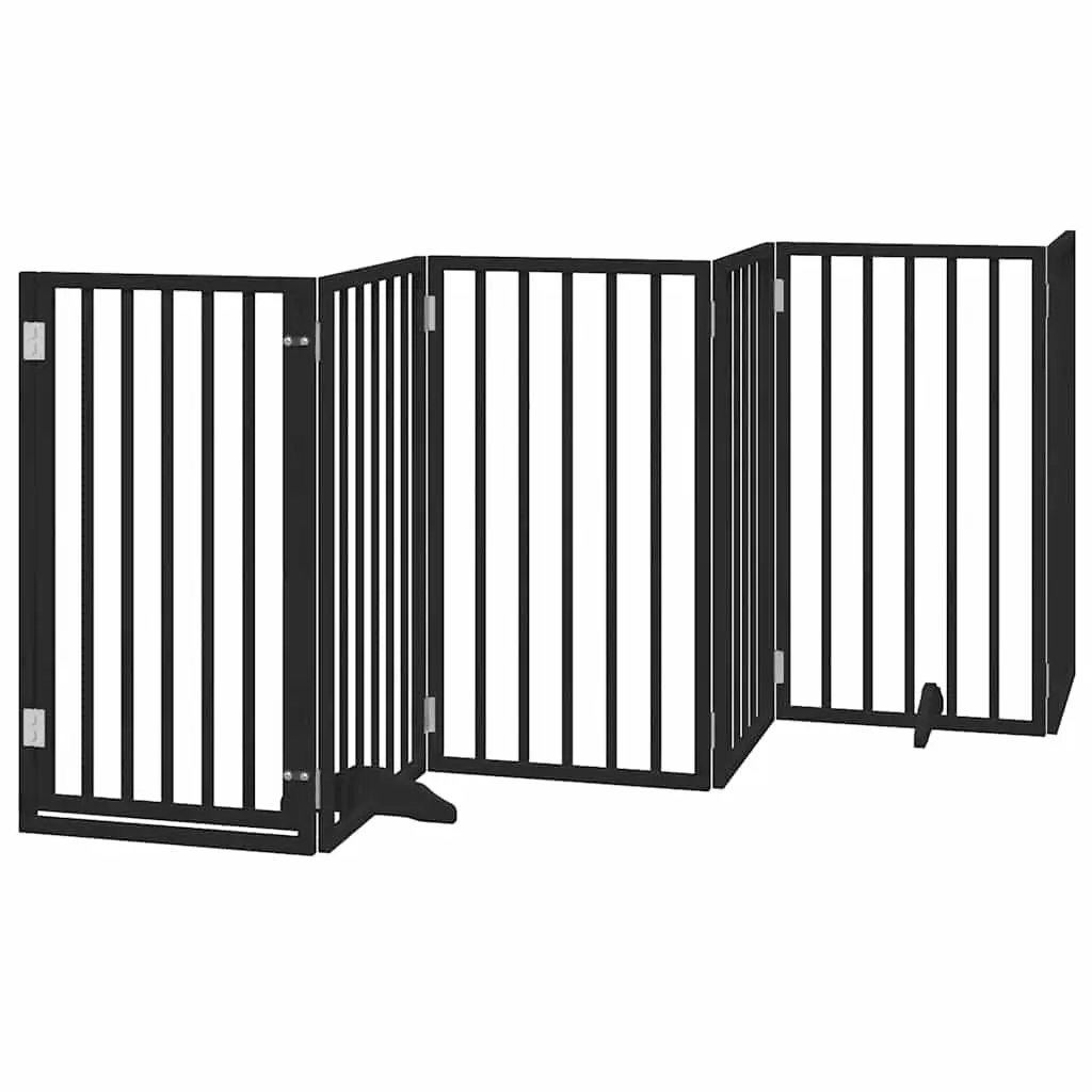 Dog Gate Foldable 9 Panels Black 450cm Poplar Wood Pet Safety Barrier Door