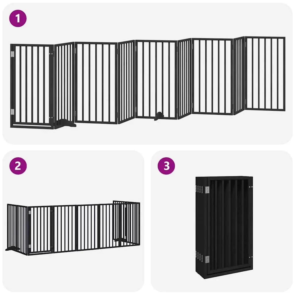 Dog Gate Foldable 9 Panels Black 450cm Poplar Wood Pet Safety Barrier Door