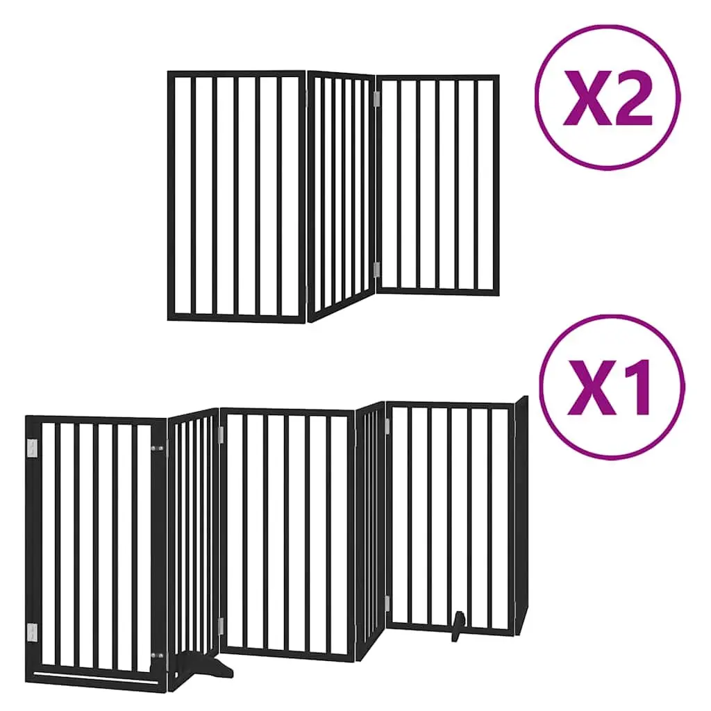 Dog Gate Foldable 12 Panels Black Poplar Wood Pet Safety Barrier
