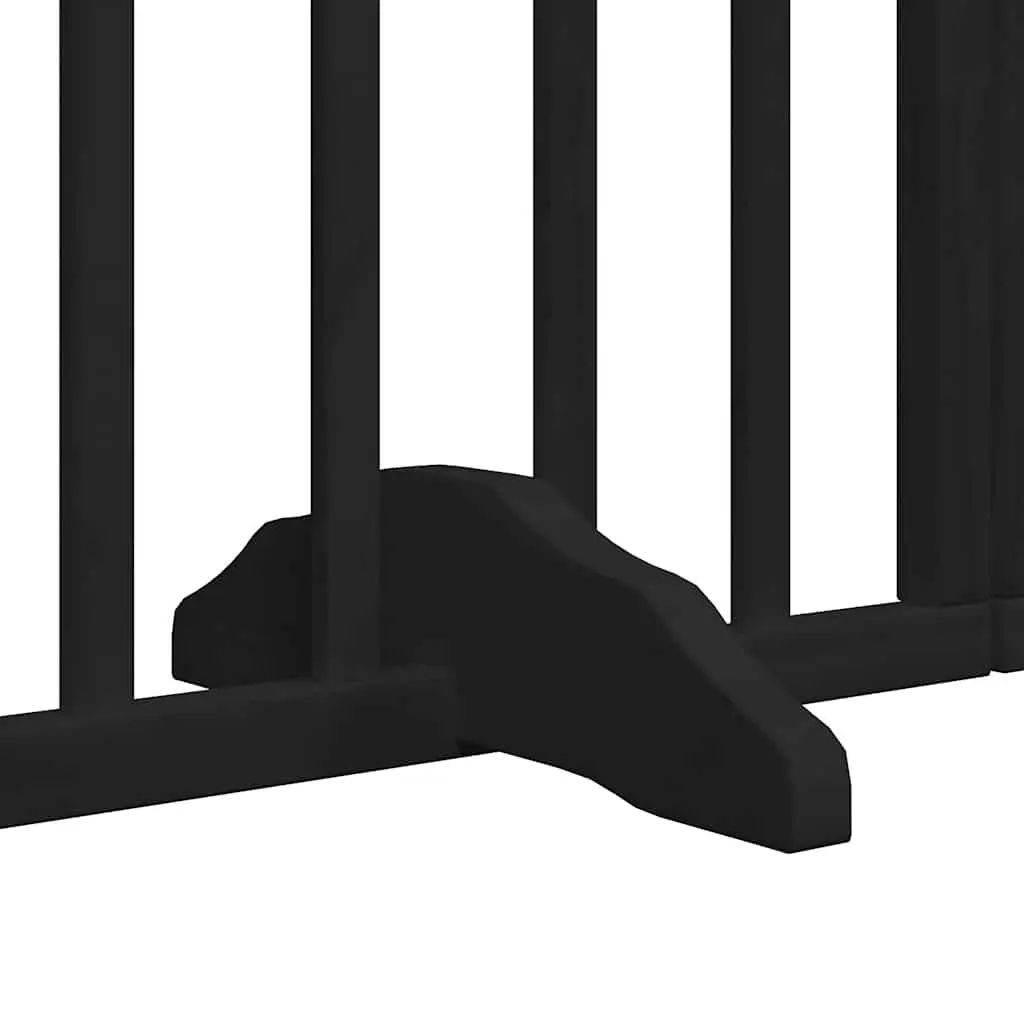 Dog Gate Foldable 12 Panels Black Poplar Wood Pet Safety Barrier