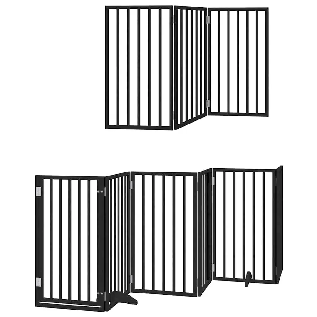 Dog Gate Foldable 12 Panels Black Poplar Wood Pet Safety Barrier
