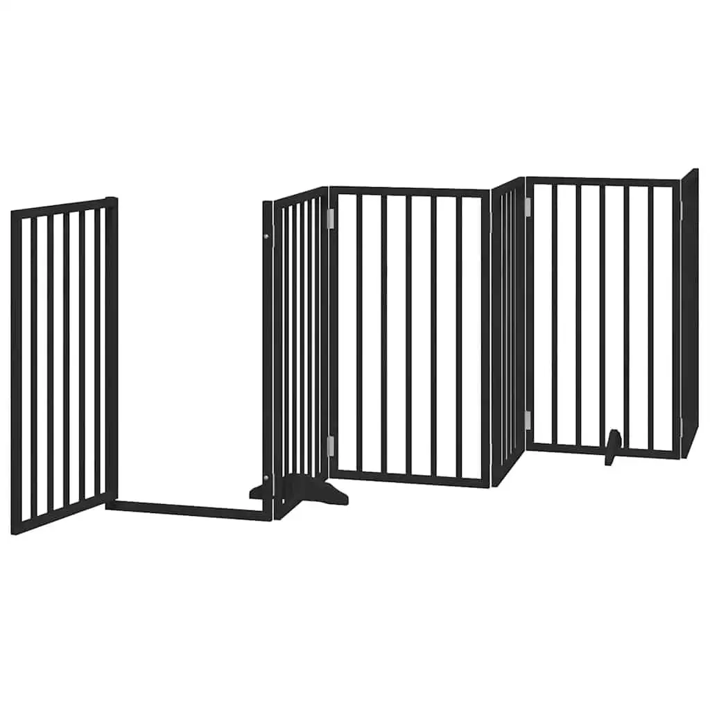 Dog Gate Foldable 12 Panels Black Poplar Wood Pet Safety Barrier