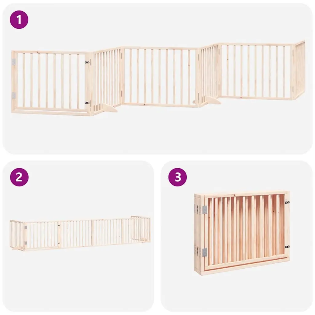 Dog Gate Foldable 6 Panel Poplar Wood Pet Safety Barrier 480cm