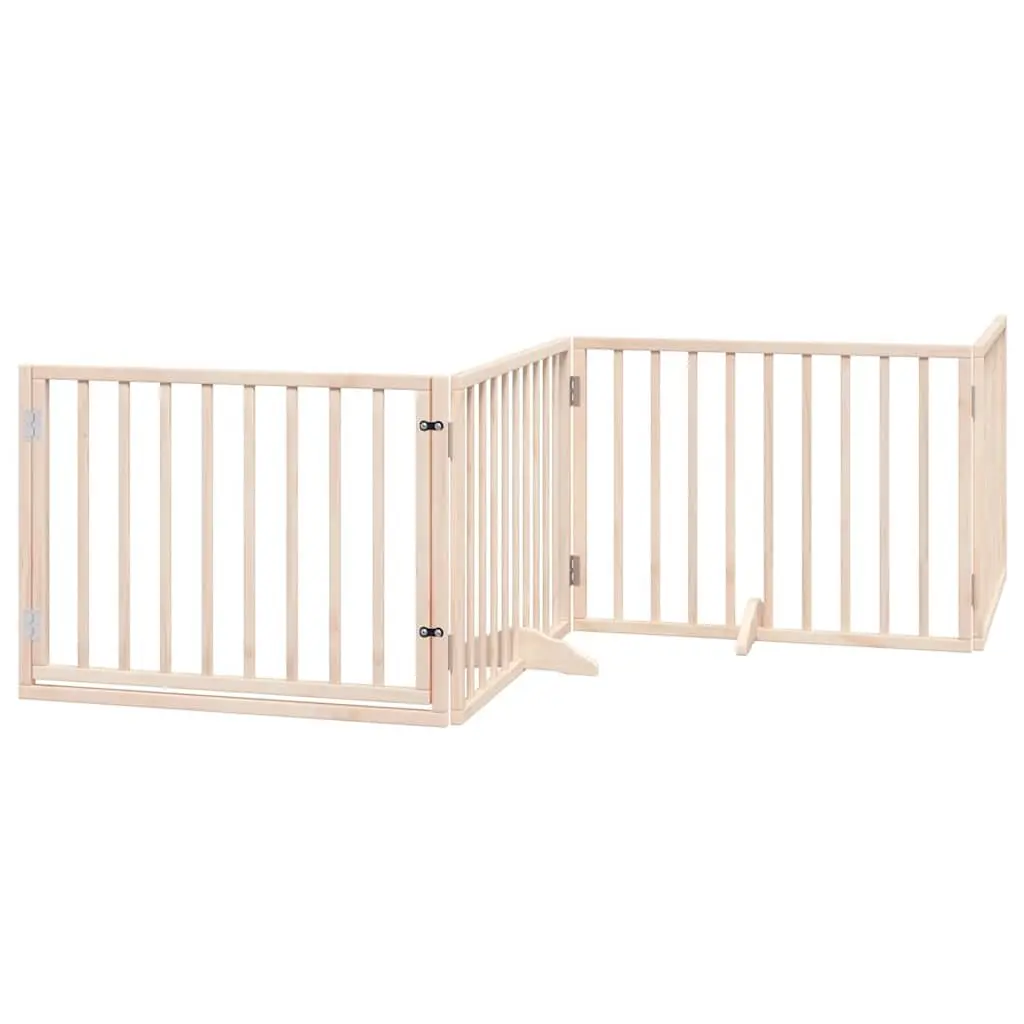 Dog Gate Foldable 8 Panels Brown Poplar Wood Pet Safety Barrier