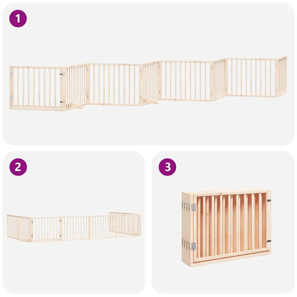 Dog Gate Foldable 8 Panels Brown Poplar Wood Pet Safety Barrier