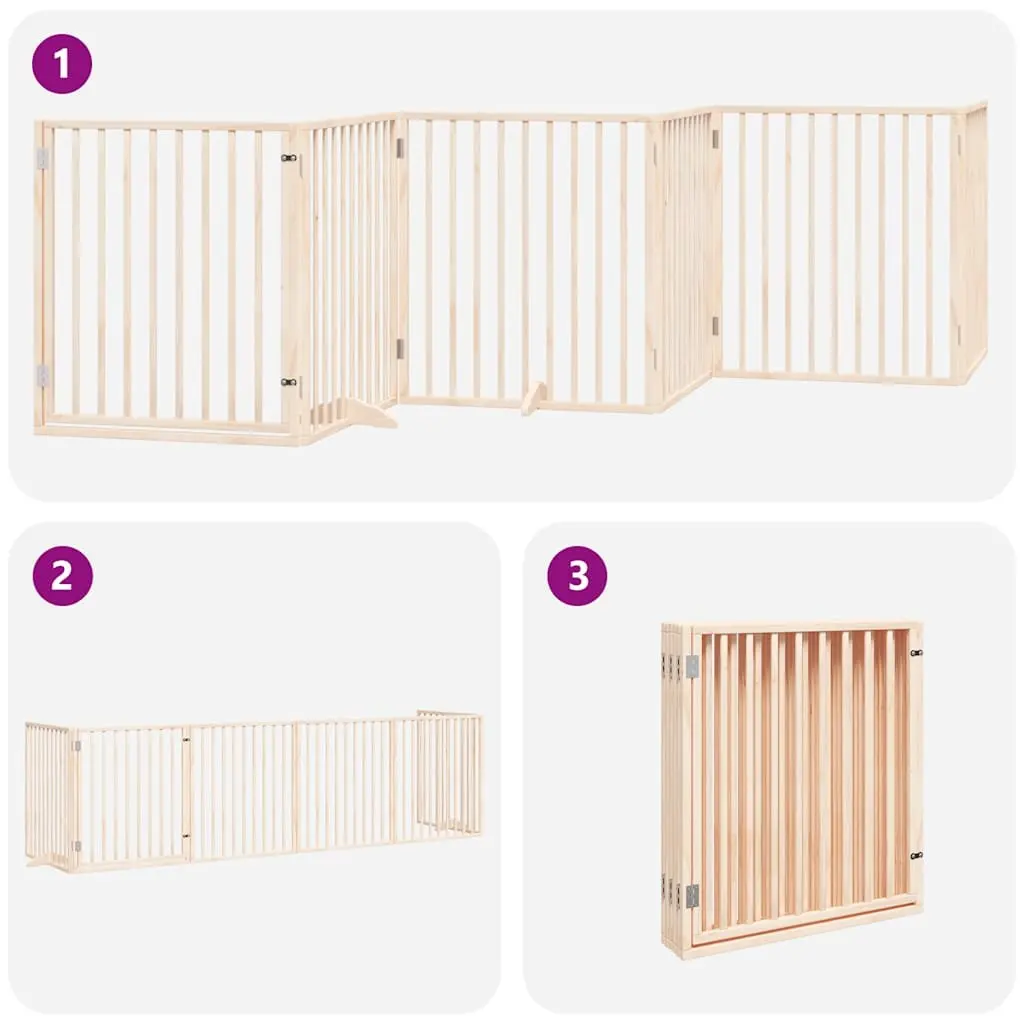 Pet Safety Gate Foldable Brown Poplar Wood 480 cm 6 Panel Dog Barrier with Door