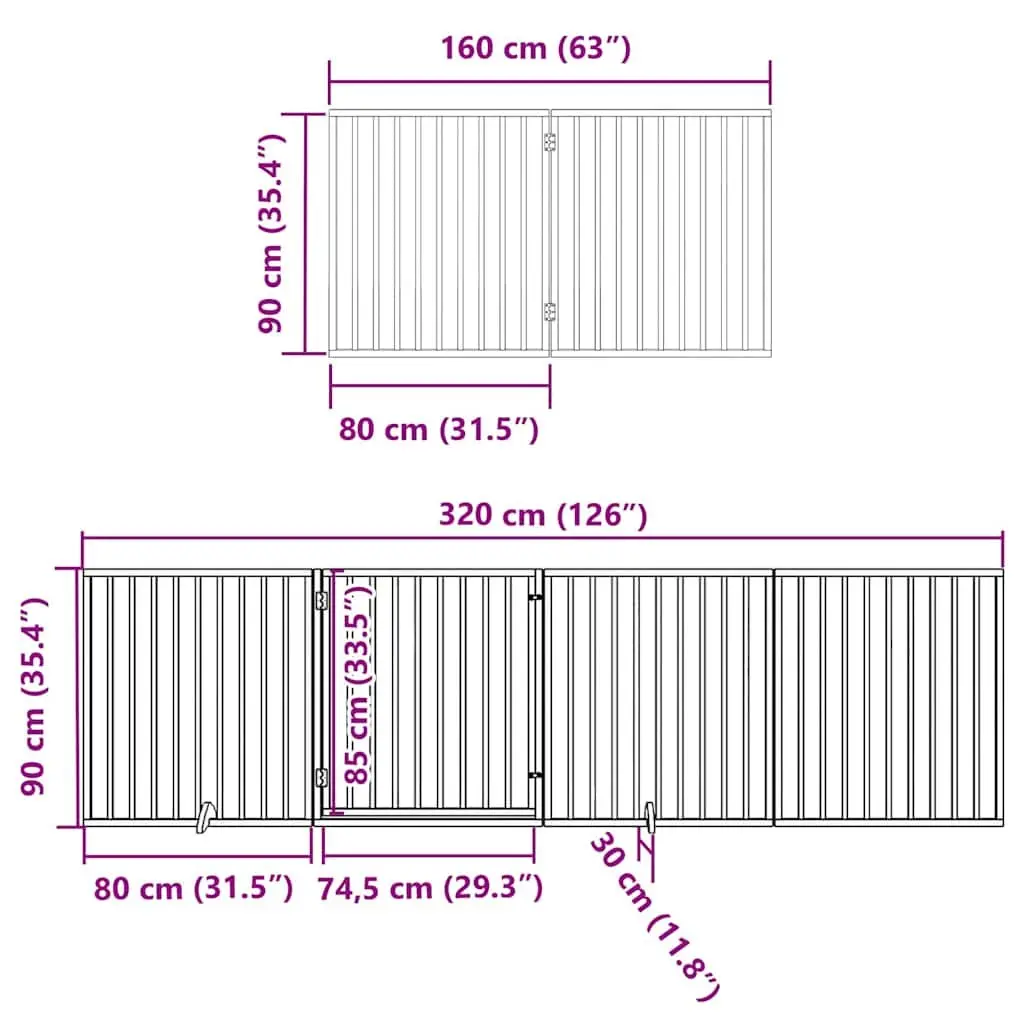 Pet Safety Gate Foldable Brown Poplar Wood 480 cm 6 Panel Dog Barrier with Door
