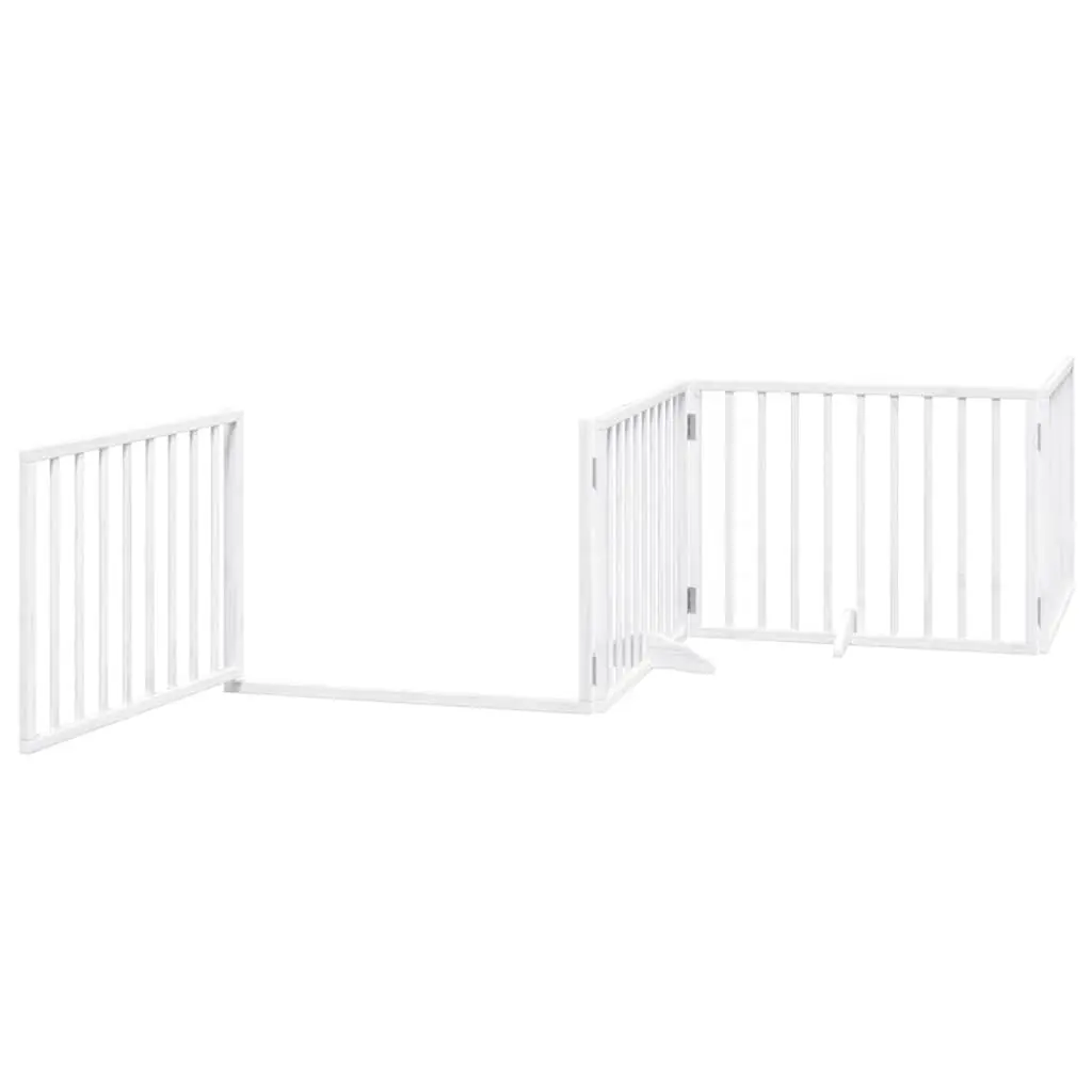 Pet Safety Barrier Foldable 6 Panel White Poplar Wood Dog Gate with Lock