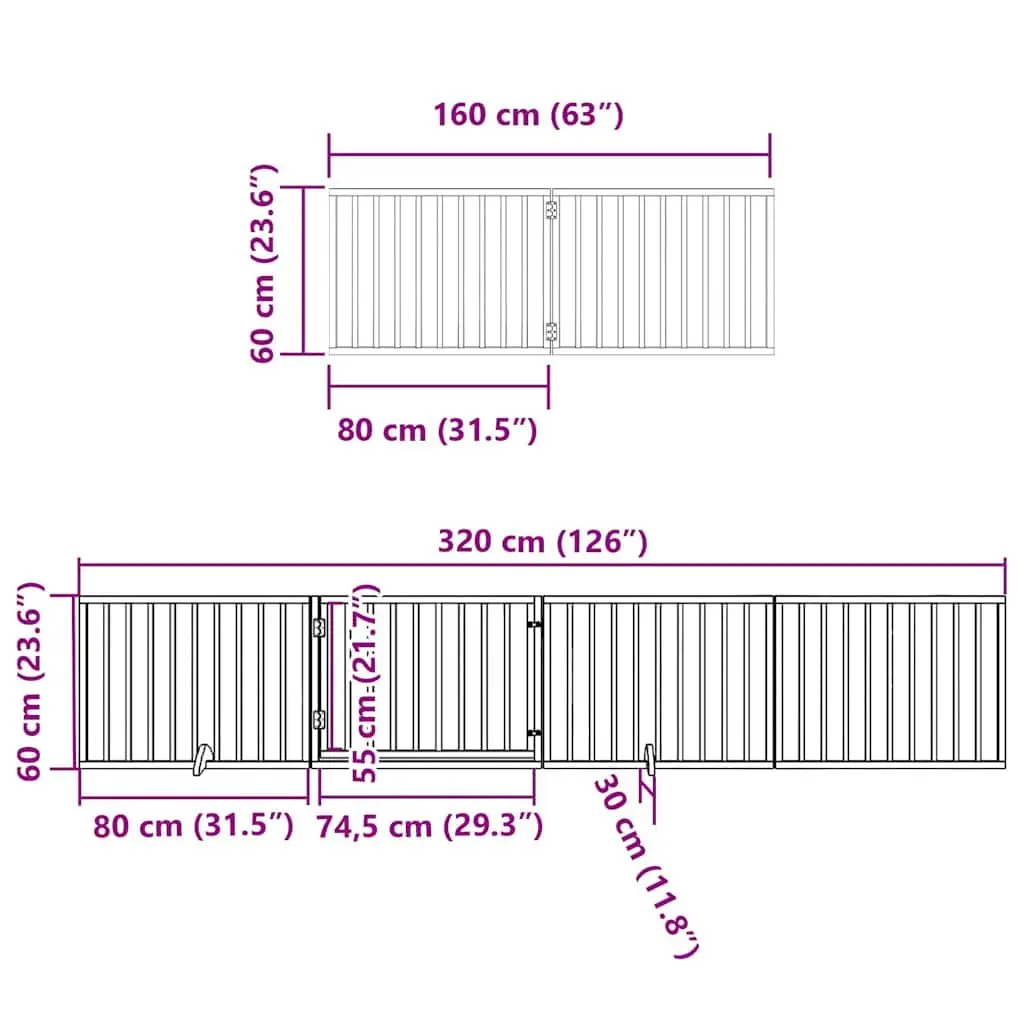 Dog Gate Foldable 8 Panels Black Poplar Wood Pet Safety Barrier with Door Lock