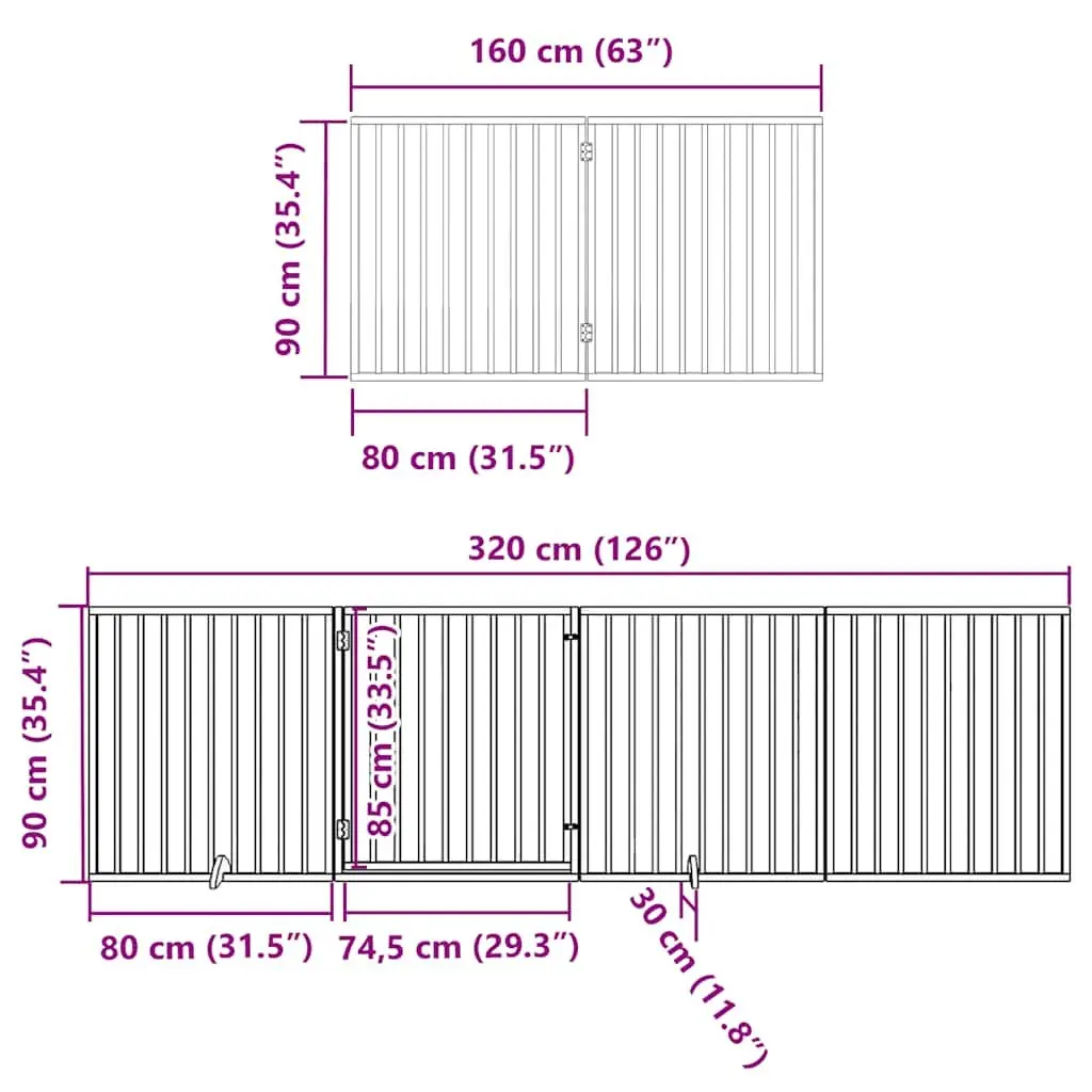 Foldable Dog Gate 6 Panel Black Poplar Wood Pet Barrier for Safe Area