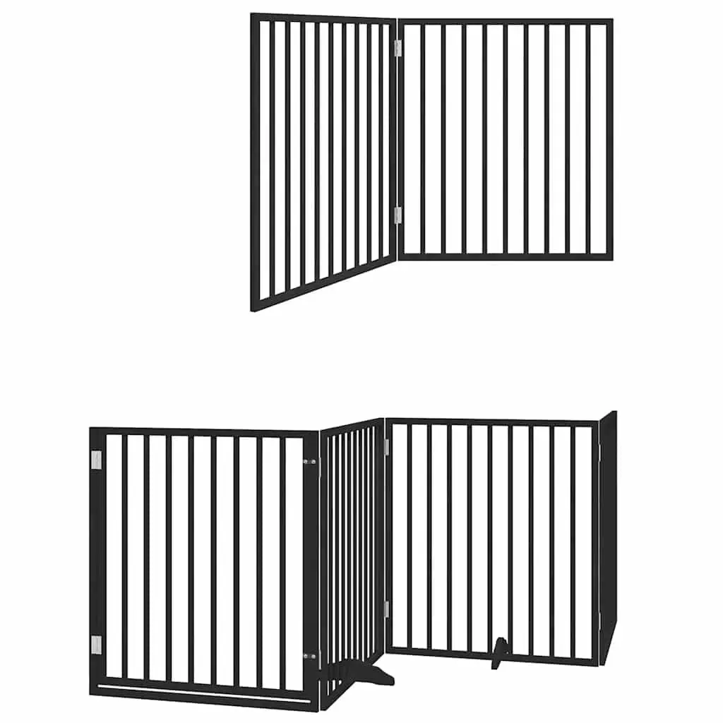 Dog Gate with Door Foldable 8 Panels Black 640cm Poplar Wood Pet Pen Barrier