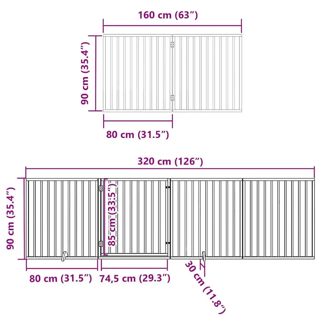 Dog Gate with Door Foldable 8 Panels Black 640cm Poplar Wood Pet Pen Barrier