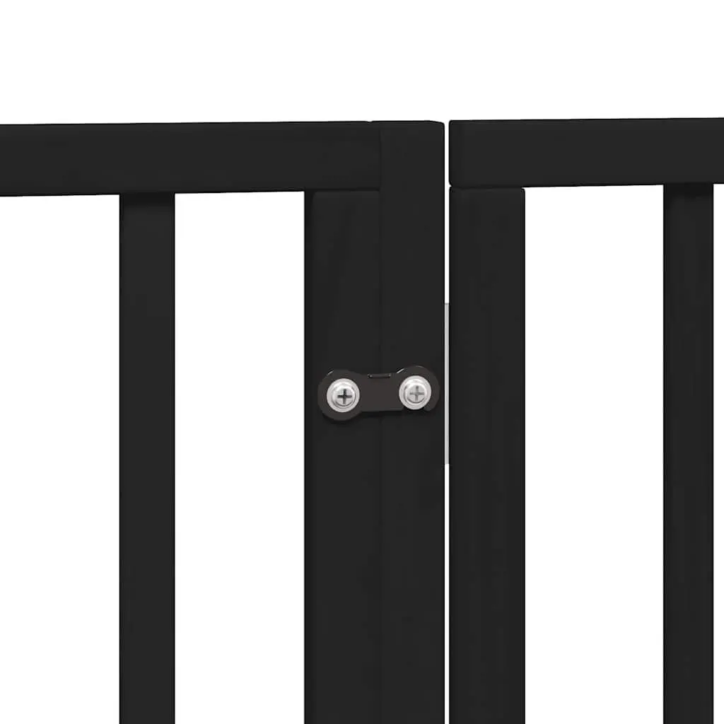 Dog Gate with Door Foldable 8 Panels Black 640cm Poplar Wood Pet Pen Barrier
