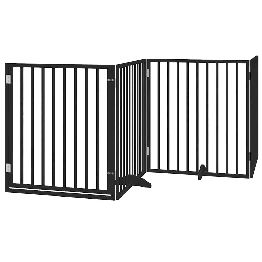 Pet Safety Barrier Foldable Black Dog Gate 10 Panels Poplar Wood Enclosure
