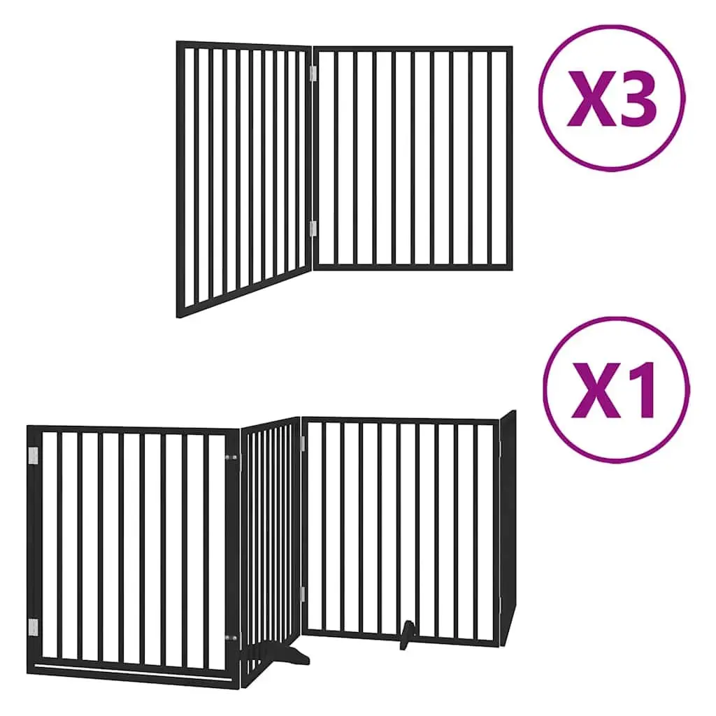 Pet Safety Barrier Foldable Black Dog Gate 10 Panels Poplar Wood Enclosure