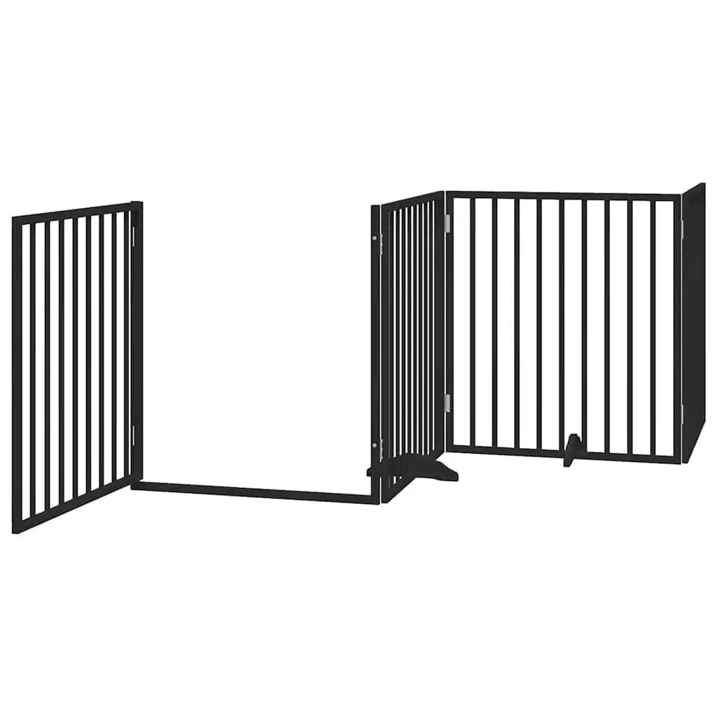 Pet Safety Barrier Foldable Black Dog Gate 10 Panels Poplar Wood Enclosure