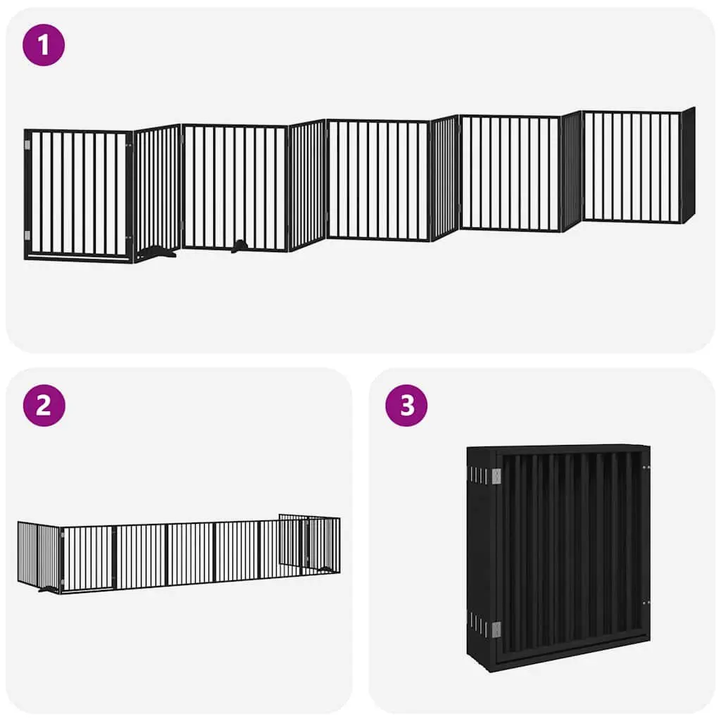 Pet Safety Barrier Foldable Black Dog Gate 10 Panels Poplar Wood Enclosure