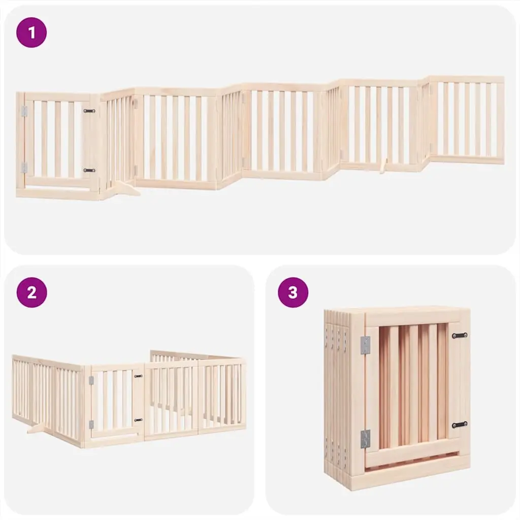 Dog Gate Foldable 9 Panels 450cm Poplar Wood Pet Safety Barrier