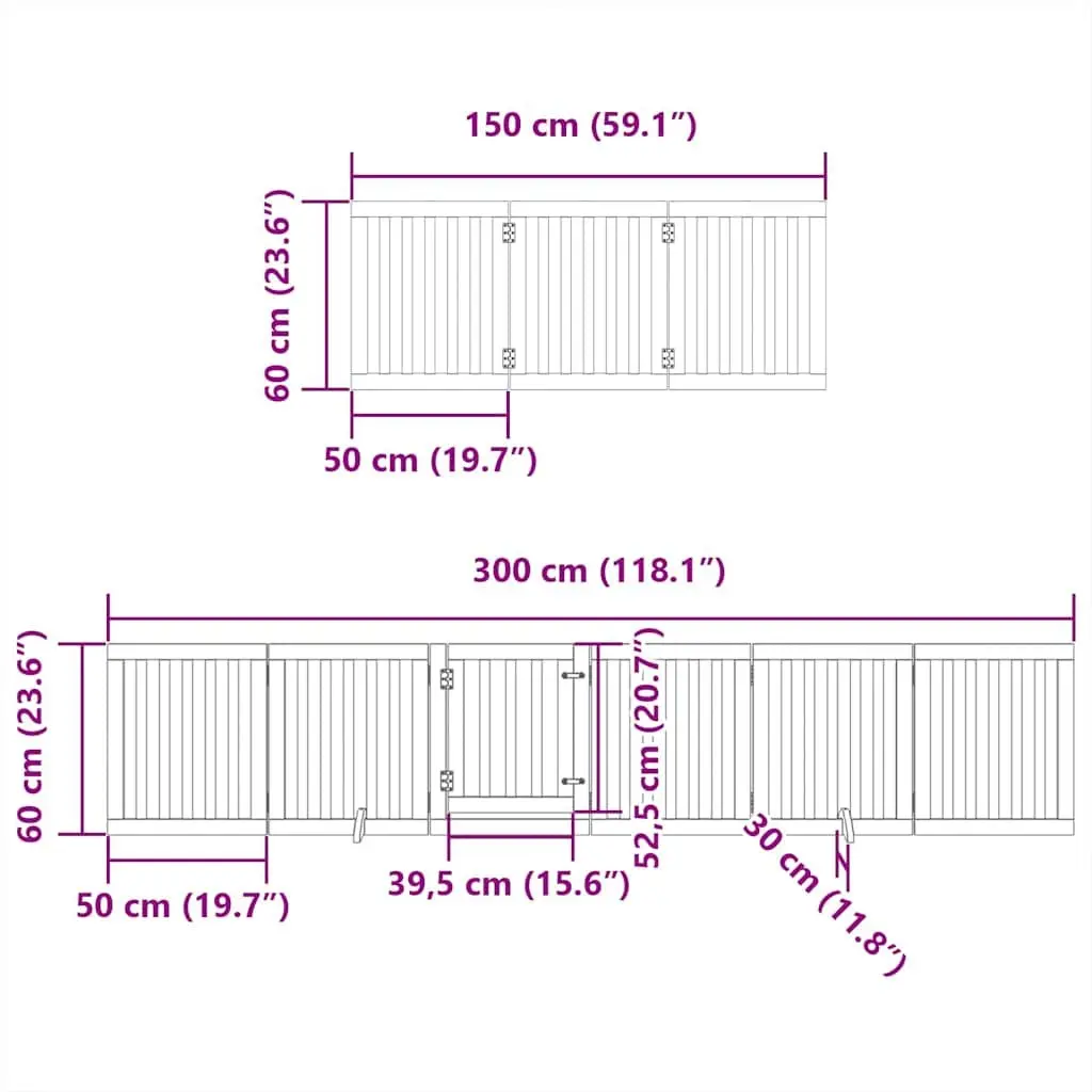 Dog Gate Foldable 9 Panels 450cm Poplar Wood Pet Safety Barrier