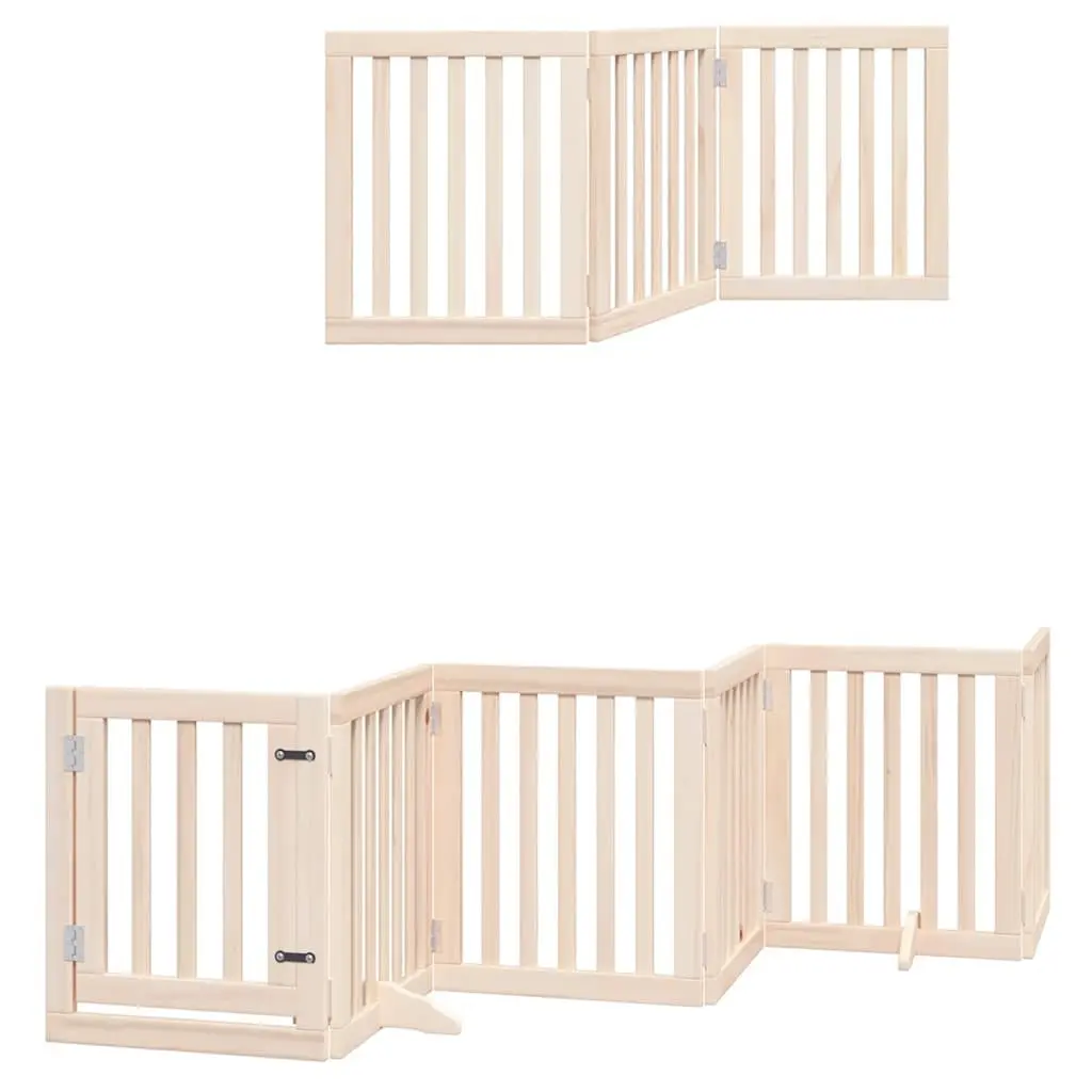 Foldable Dog Gate 12 Panels 600cm Brown Poplar Wood Pet Barrier with Door