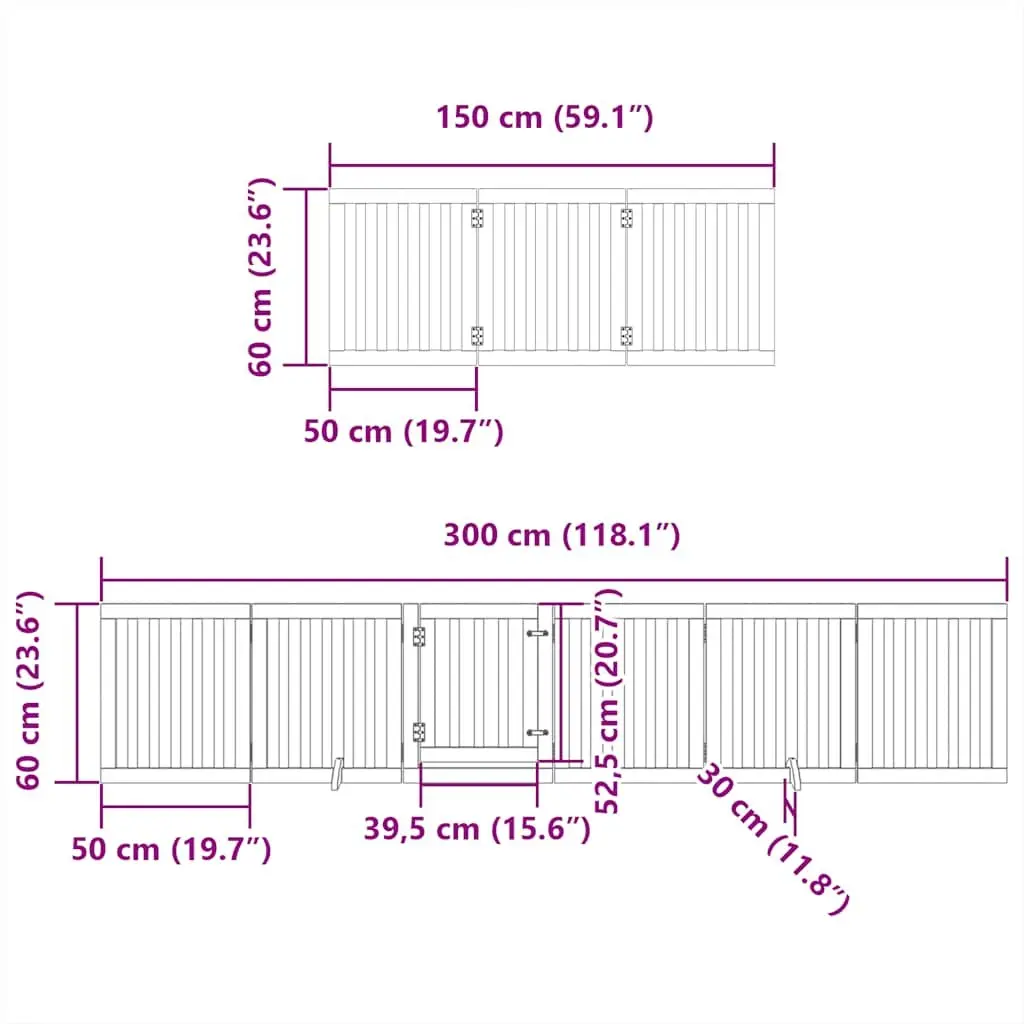 Foldable Dog Gate 12 Panels 600cm Brown Poplar Wood Pet Barrier with Door