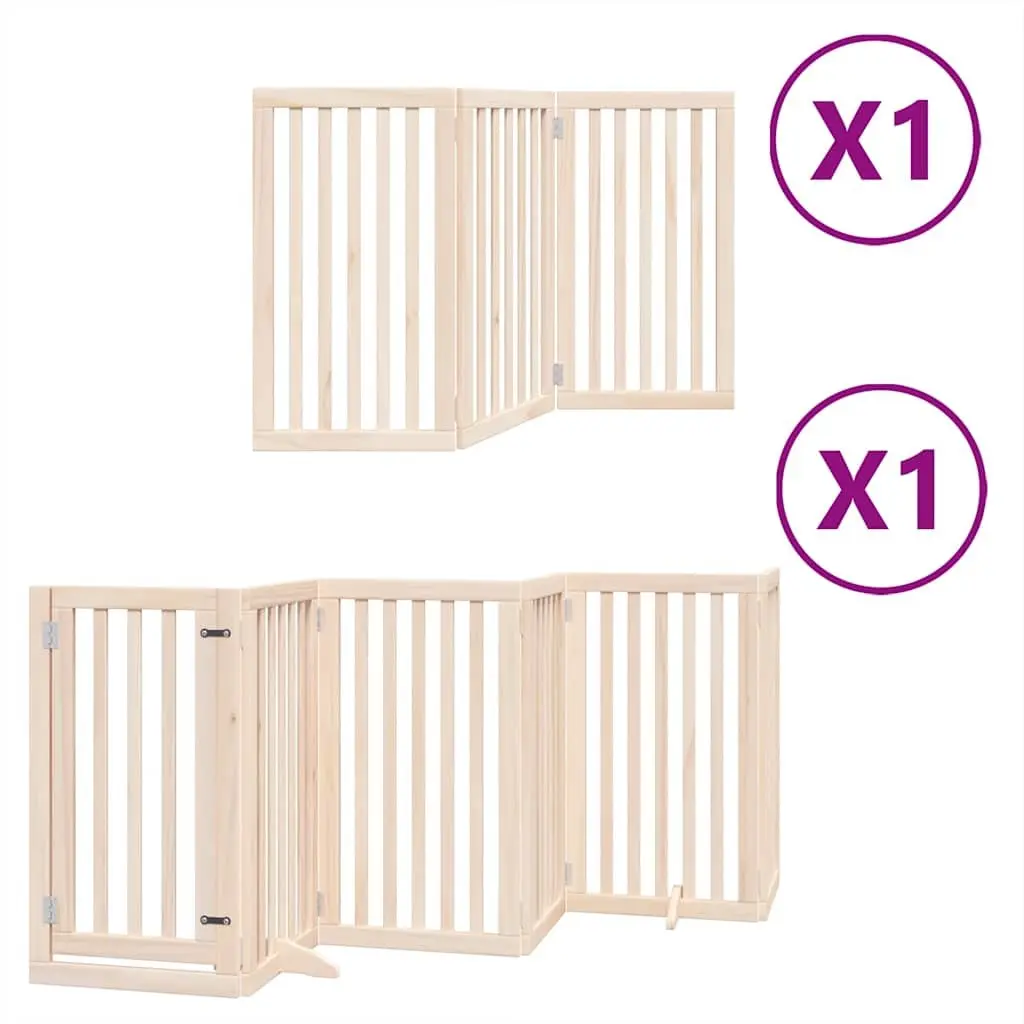 Dog Gate Foldable 9 Panels 450cm Poplar Wood Pet Safety Barrier with Door Lock