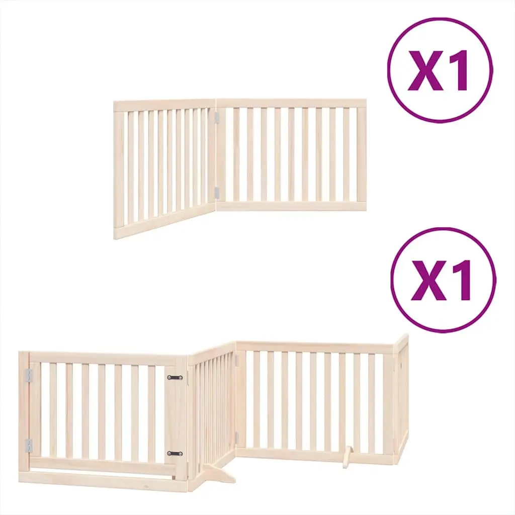 Pet Safety Barrier Folding 6 Panel Dog Gate with Lockable Door Poplar Wood Brown