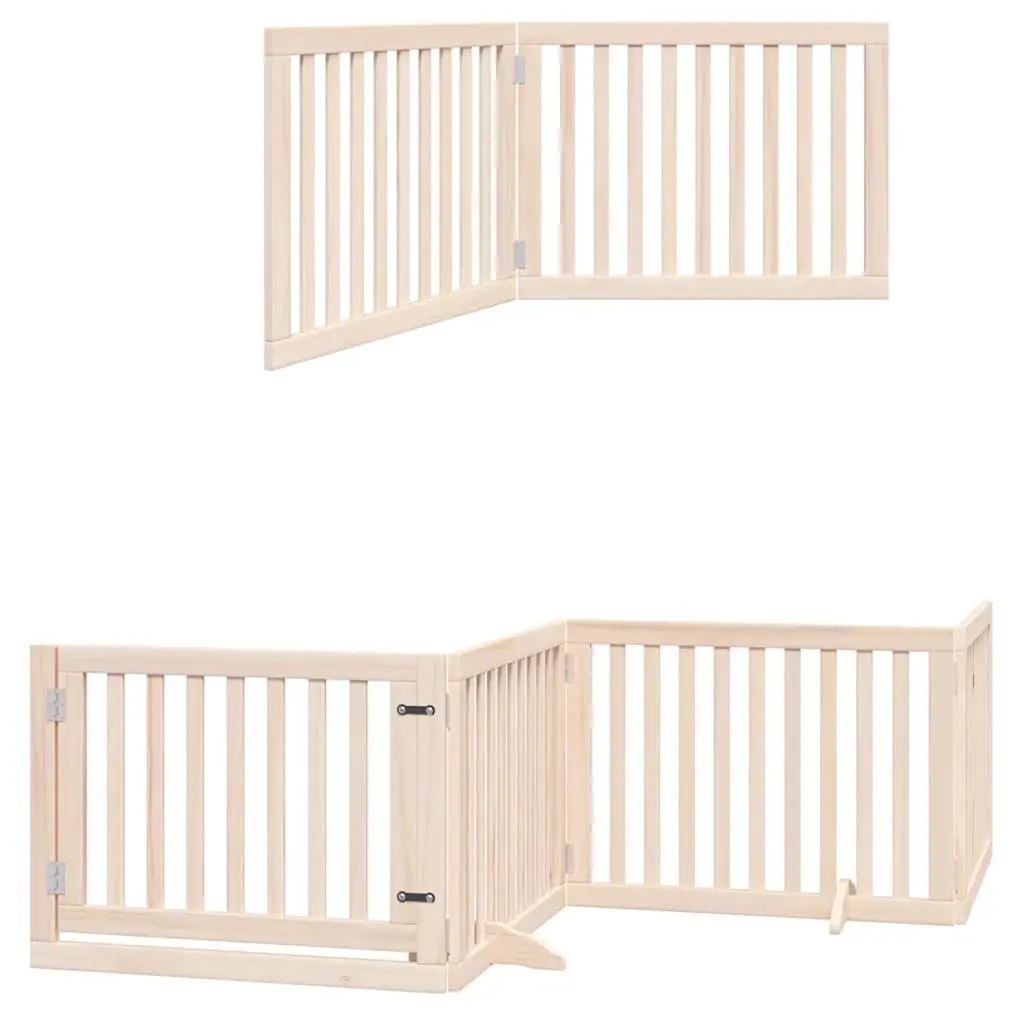 Pet Safety Barrier Folding 6 Panel Dog Gate with Lockable Door Poplar Wood Brown