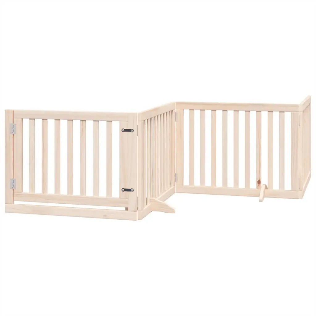 Pet Safety Barrier Folding 6 Panel Dog Gate with Lockable Door Poplar Wood Brown