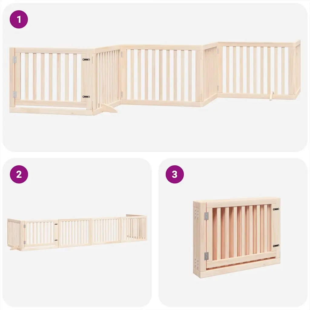 Pet Safety Barrier Folding 6 Panel Dog Gate with Lockable Door Poplar Wood Brown