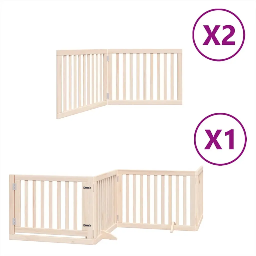 Dog Gate Foldable 8 Panels 640cm Poplar Wood Safety Barrier with Door Lock