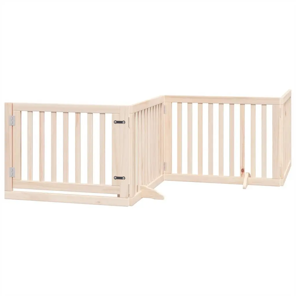 Dog Gate Foldable 8 Panels 640cm Poplar Wood Safety Barrier with Door Lock