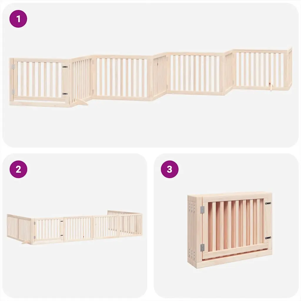 Dog Gate Foldable 8 Panels 640cm Poplar Wood Safety Barrier with Door Lock