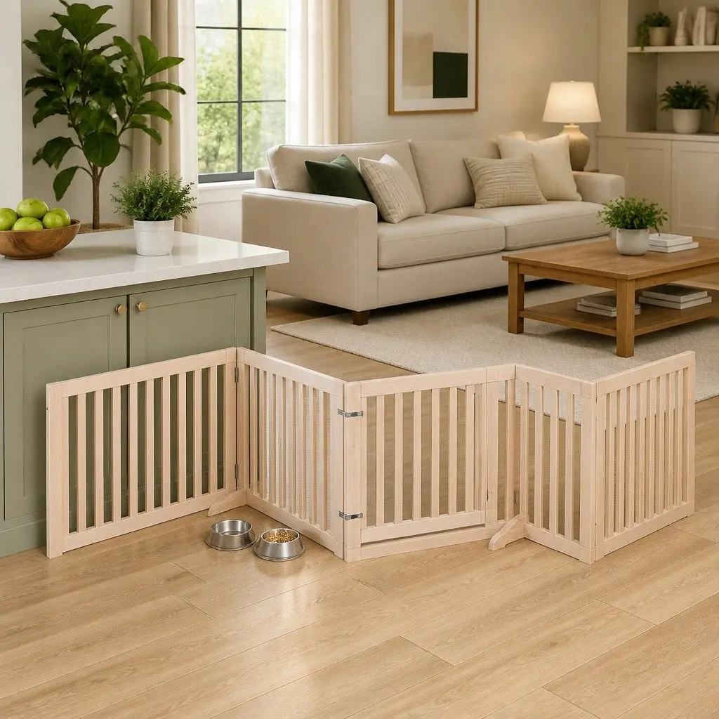 Dog Gate Foldable 10 Panels 800cm Poplar Wood Pet Safety Playpen Enclosure