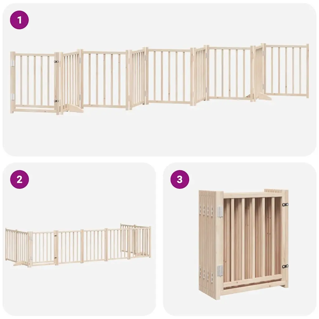 Dog Gate Foldable 9 Panels 450 cm Poplar Wood Pet Safety Barrier