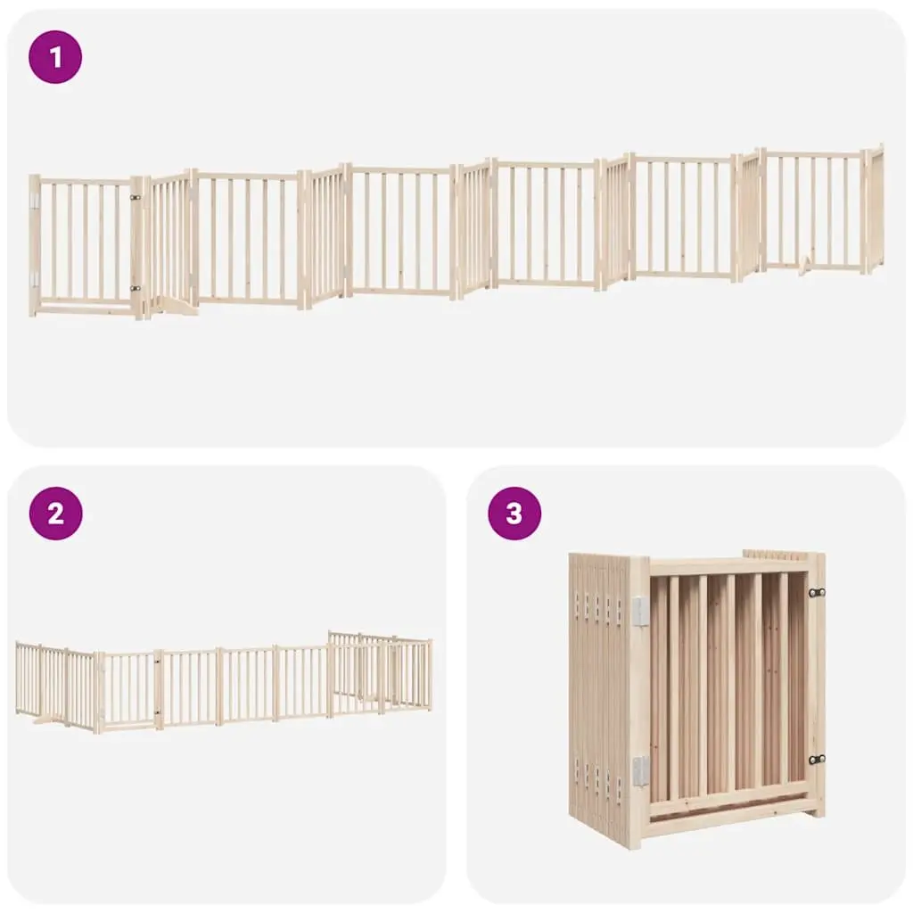 Foldable Dog Gate 12 Panels 600cm Brown Wood Pet Safety Barrier with Door