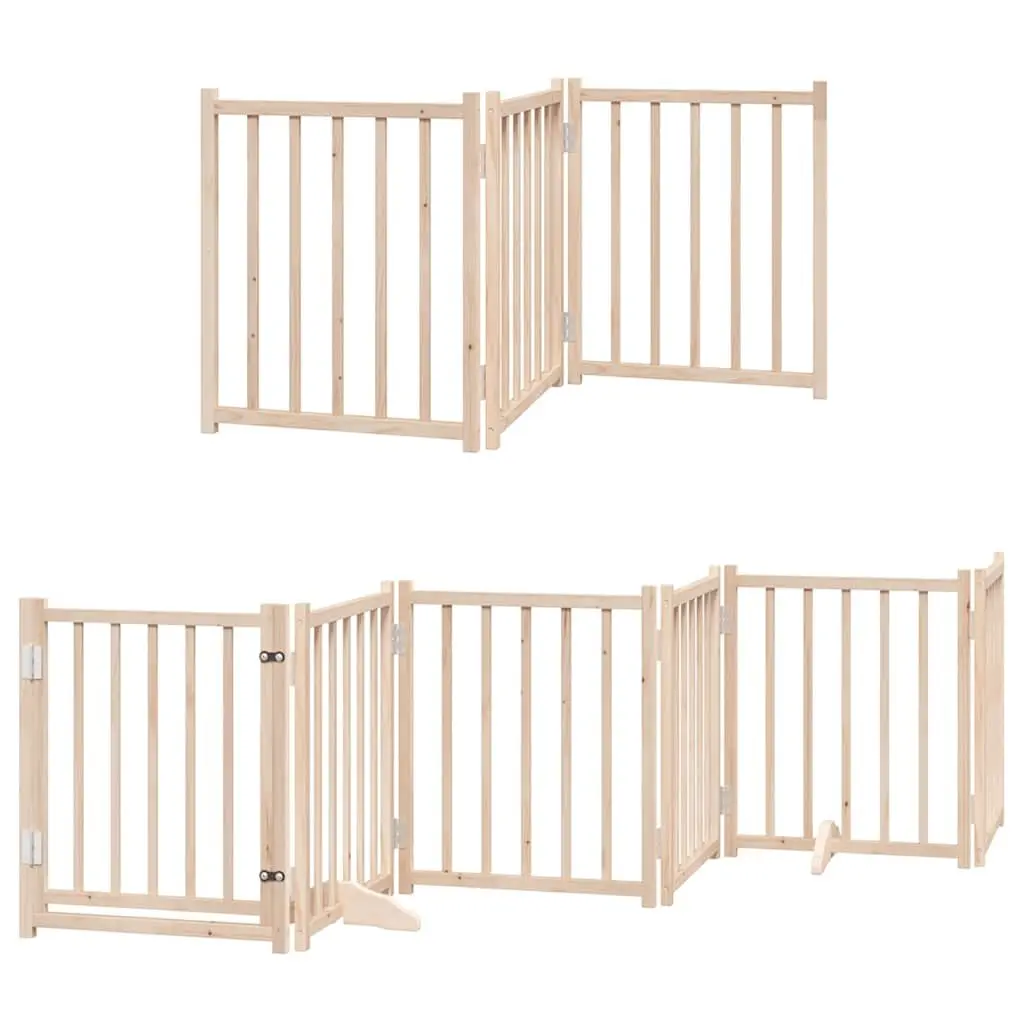 Foldable Dog Gate 12 Panels 600cm Brown Wood Pet Safety Barrier with Door