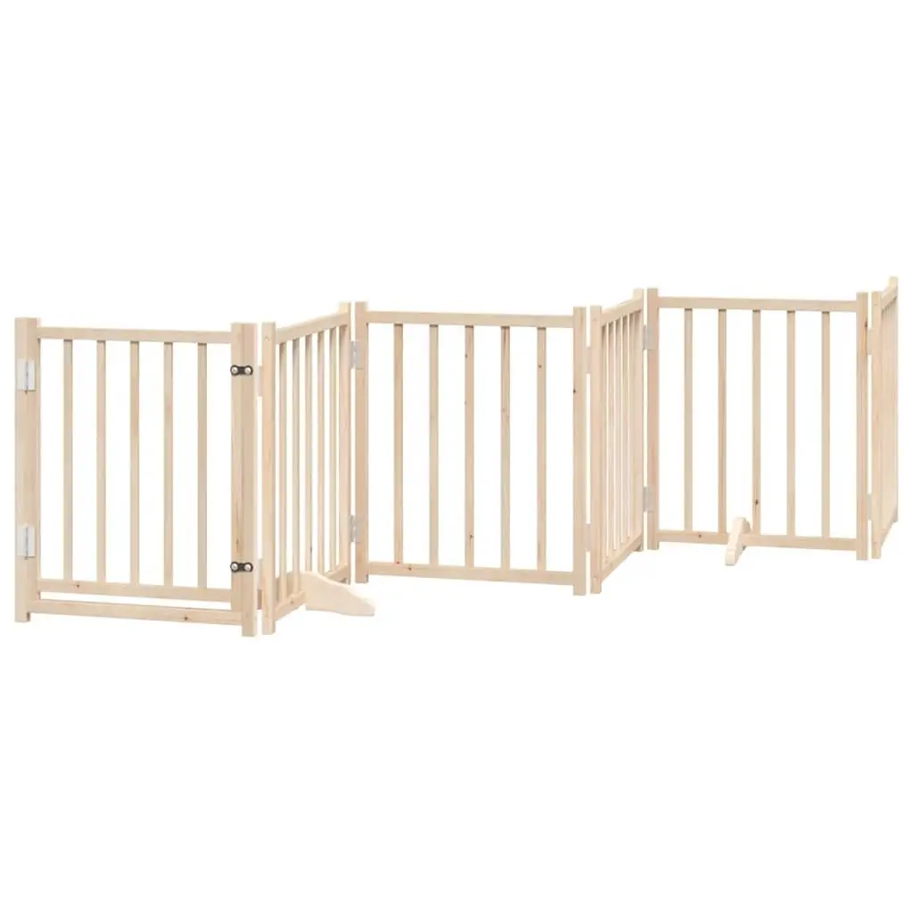 Foldable Dog Gate 12 Panels 600cm Brown Wood Pet Safety Barrier with Door