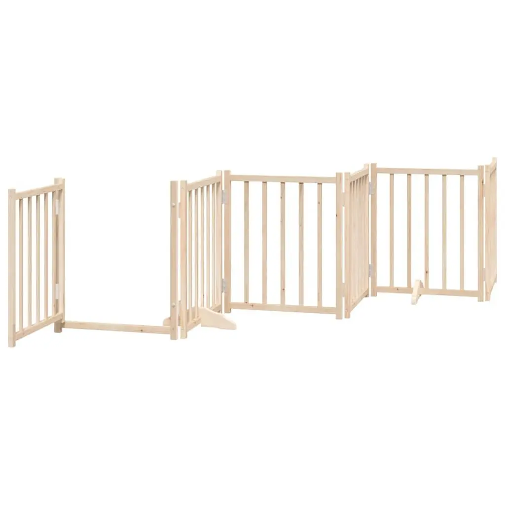Foldable Dog Gate 12 Panels 600cm Brown Wood Pet Safety Barrier with Door