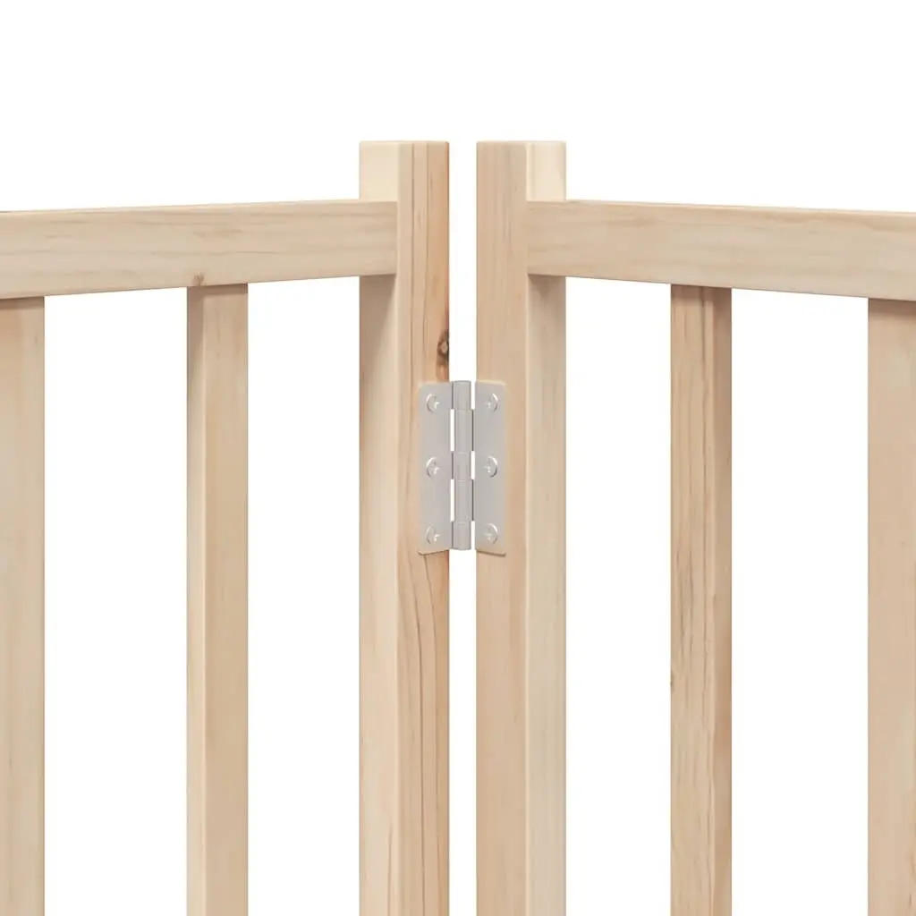 Foldable Dog Gate 12 Panels 600cm Brown Wood Pet Safety Barrier with Door
