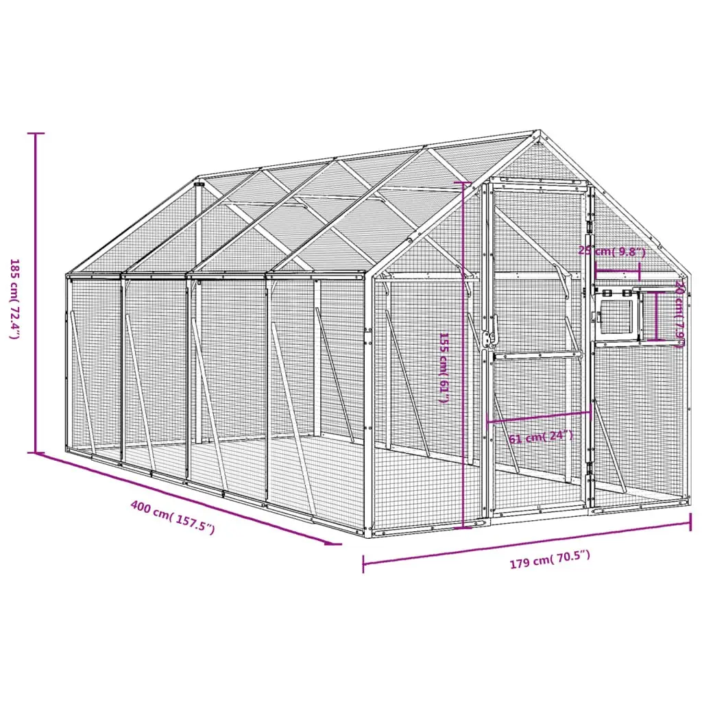 Aviary Bird Cage Silver Outdoor Enclosure 1.79x4x1.85m