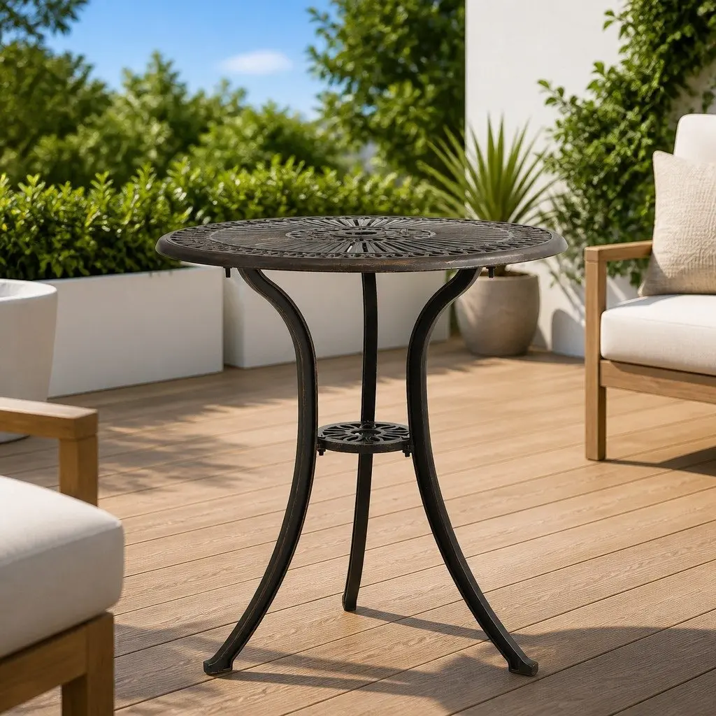 Garden Table Cast Aluminium Brown 62x62x65cm