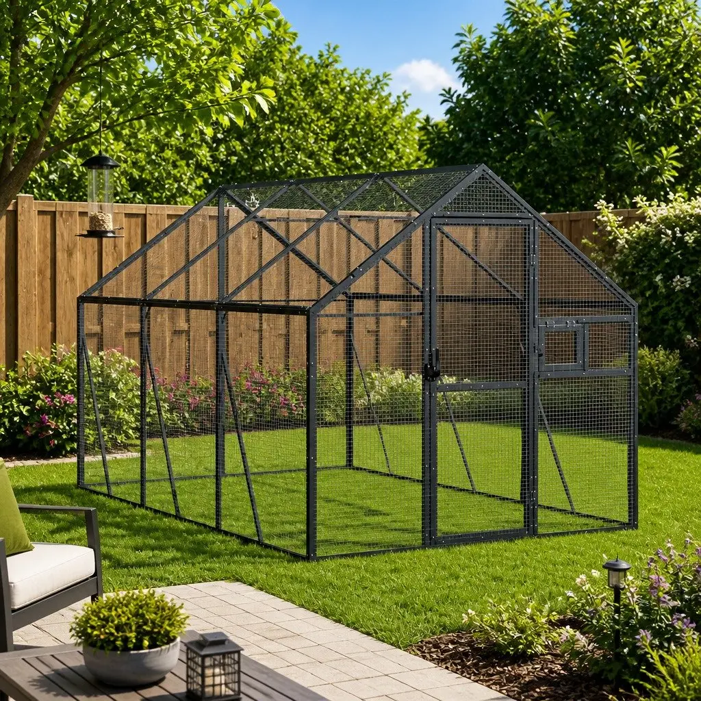Bird Aviary Anthracite Aluminium Frame Wire Mesh Large Outdoor Cage Parrot